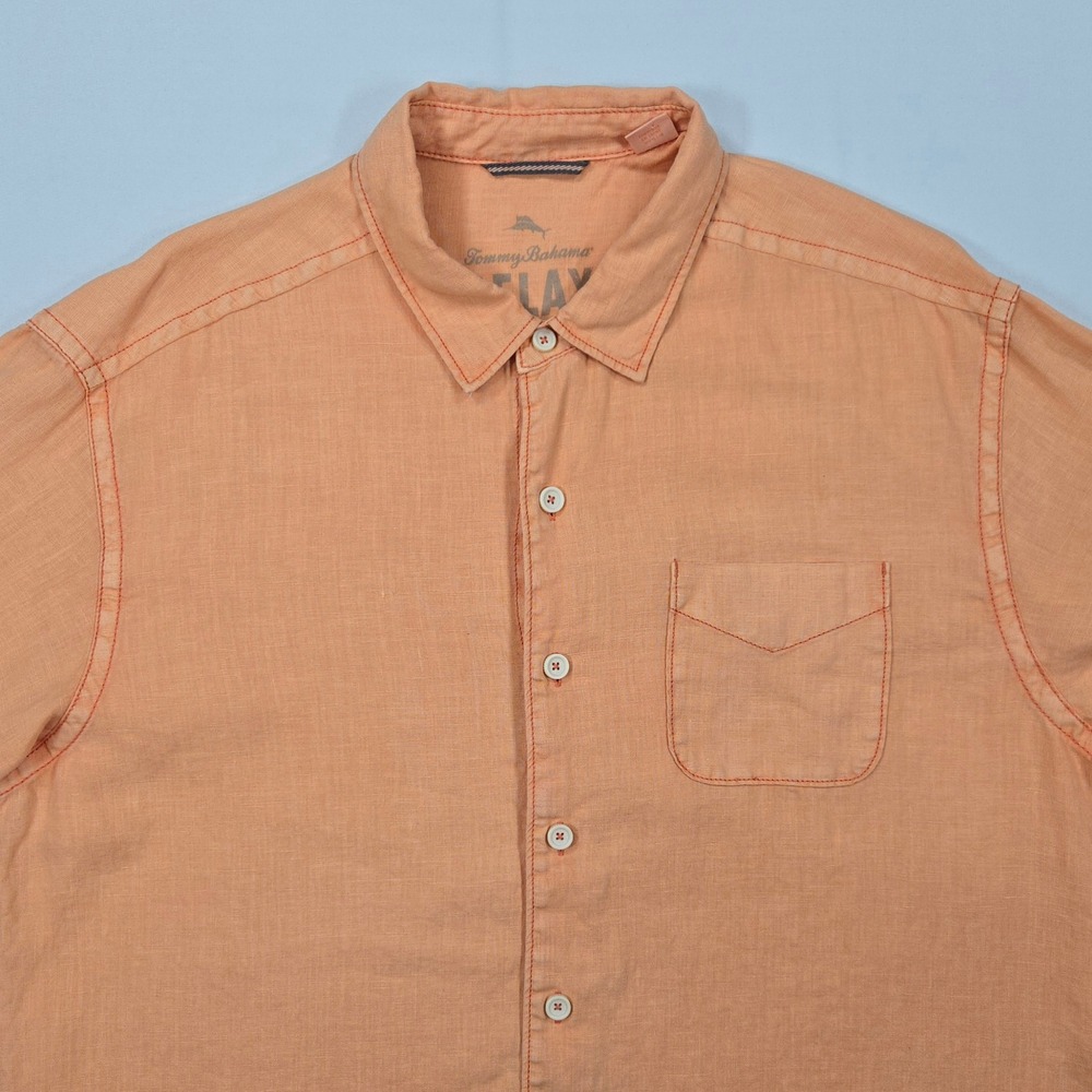 Tommy Bahama Men Linen Orange Button Shirt XL Relax Fit Sunwashed Coastal Casual - Picture 5 of 15
